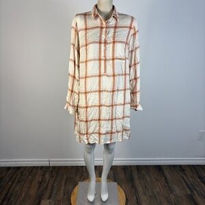 ❤️ Old Navy Women's M Brown Pink Plaid Flannel Boyfriend Button-Up Shirt NWT